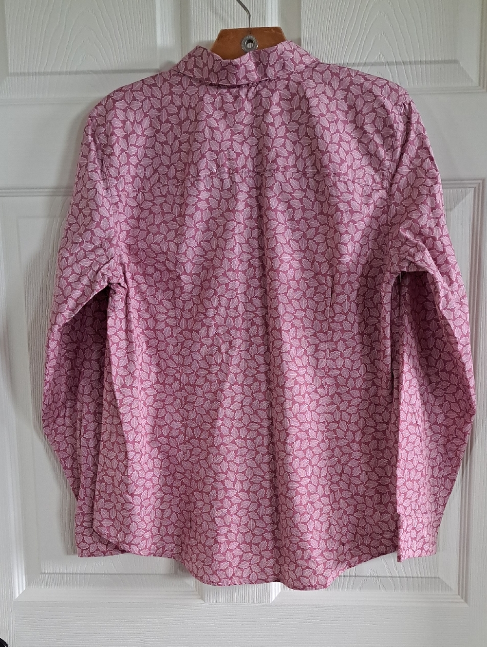 Orvis 100% Cotton Pink Leaf Print Comfy Casual Muted Pink Button Down Shirt - Picture 7 of 10
